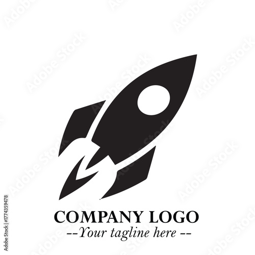 Rocket Logo Symbol in Black on the White Background with Modern Futuristic Space Design