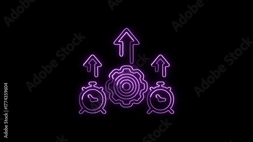 Glowing neon Cogwheel icon animation. HD animated outline settings and mechanical gear rotation video loop