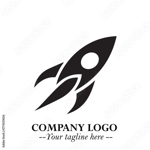 Rocket Logo Symbol in Black on the White Background with Modern Futuristic Space Design