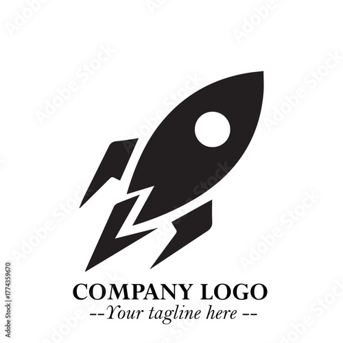 Rocket Logo Symbol in Black on the White Background with Modern Futuristic Space Design