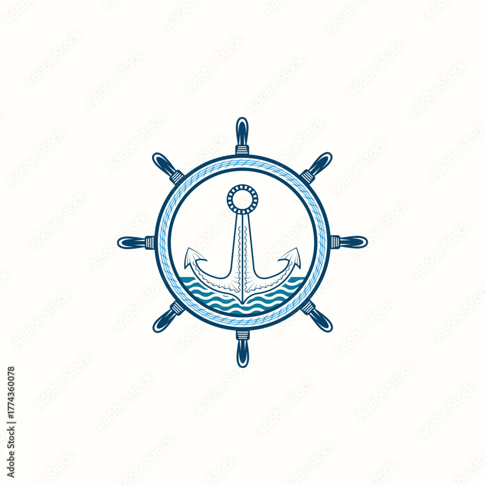 Fototapeta premium vector illustration of a nautical compass and anchor