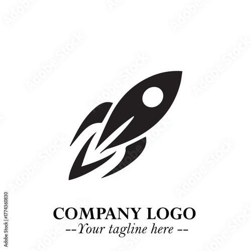 Rocket Logo Symbol in Black on the White Background with Modern Futuristic Space Design