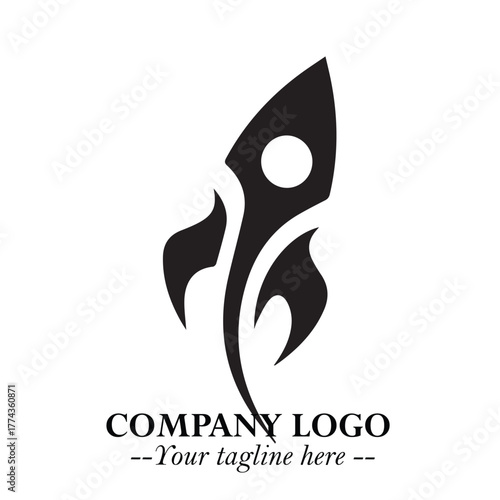 Rocket Logo Symbol in Black on the White Background with Modern Futuristic Space Design