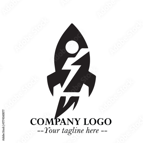 Rocket Logo Symbol in Black on the White Background with Modern Futuristic Space Design