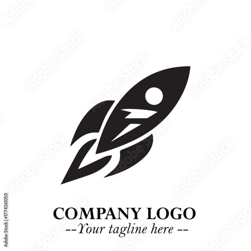 Rocket Logo Symbol in Black on the White Background with Modern Futuristic Space Design