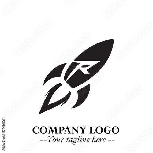 Rocket Logo Symbol in Black on the White Background with Modern Futuristic Space Design