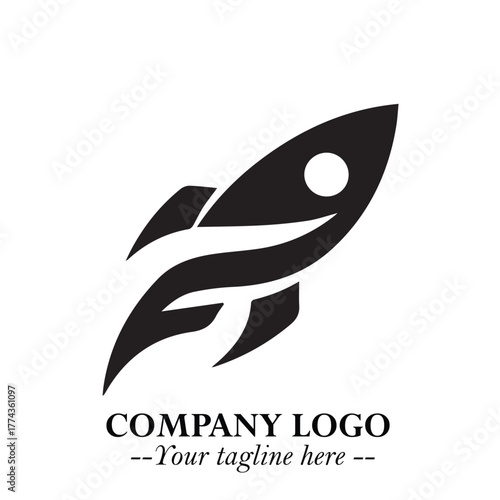 Rocket Logo Symbol in Black on the White Background with Modern Futuristic Space Design