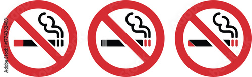 No Smoking No Vaping Prohibition Sign – Cigarette and Vapor Cloud with Slash, Health Warning Symbol, Vector Illustration