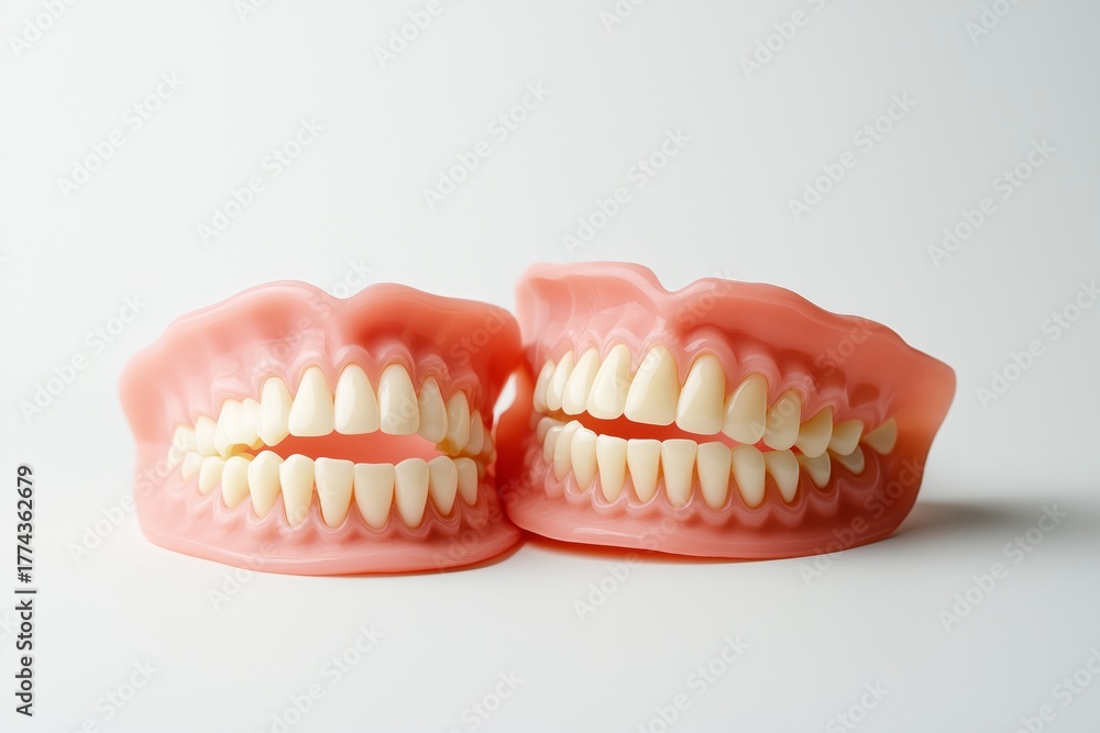 Obraz premium Set of artificial teeth displayed on a plain background