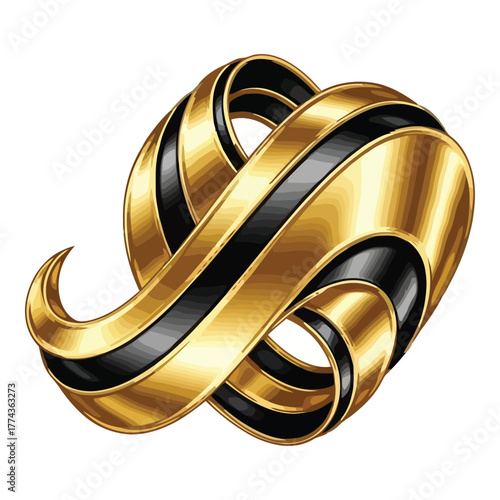 Abstract golden ribbon isolated on white background, ideal for logo design, awards, and luxury branding, with a touch of elegance and sophistication