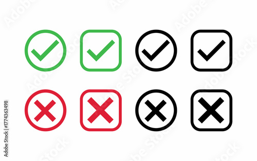 Set of yes and no tick icon design