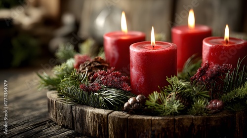Stunning Vintage Advent Wreath with Red Candles and Pine for Family Holiday Gatherings