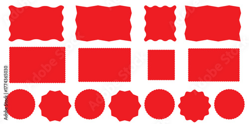 Square silhouette shapes with scallop and zigzag edges. Geometric squared wavy frames set.