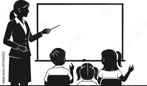Vector illustration of a teacher explaining a lesson to students in class
