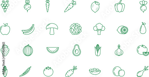 Fruits Icons Collection in Line Style