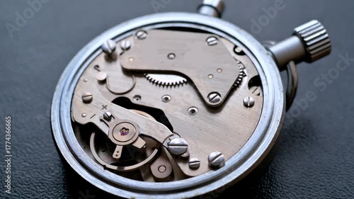 Intricate Mechanical Watch Movement With Gears, Screws, and Balance Wheel
