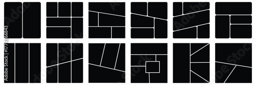 Comic book templates set on white background. Japanese manga design frames and layout. Storyboard cartoon page. Mockup for collage. Vector anime rectangle border