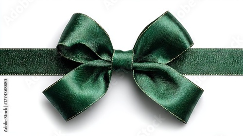 Elegant green ribbon bow tied in classic loop gift wrapping decoration isolated on transparent background festive present topper for Christmas birthday wedding party packaging and craft projects