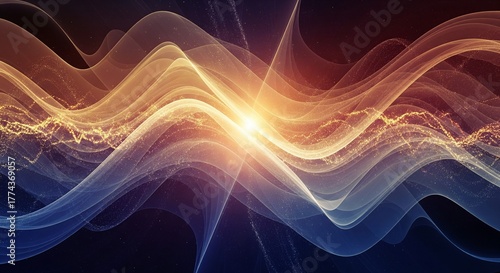 Converging Orange and Blue Waveforms with Radiant Central Glow