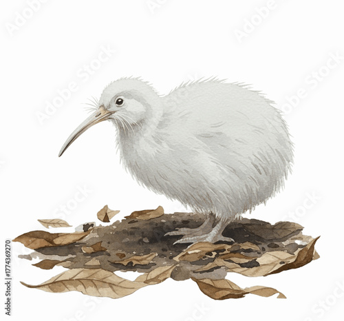 Rare White Kiwi Albino Kiwi isolated watercolor vector illustration svg