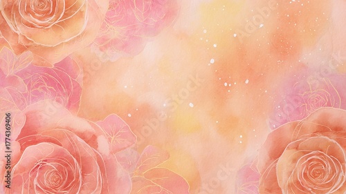 Watercolor Pastel Pink and Peach Background with Subtle Rose Accents for Romantic Design