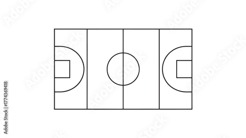 Basketball court line drawing simple illustration for sports infographics isolated on white background