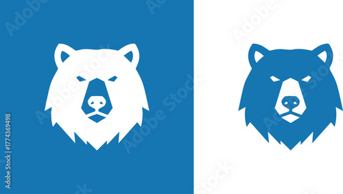 Logo Stylized Bear Head Designs in Blue and White Symbolic Vector Illustrations for Various Applications