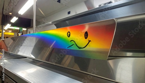 Rainbow Smiley Face on a Subway Turnstile.