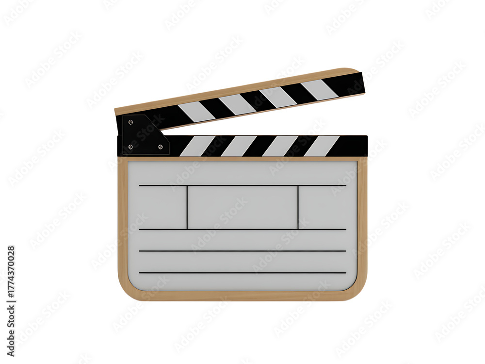 Fototapeta premium Blqck and white film clapboard isolated on transparent background