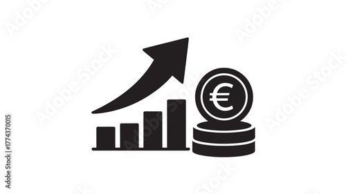 Euro currency growth chart icon simple glyph for business and finance isolated on white background