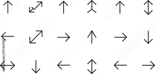 Arrow icons pointing in various directions on white background pointer navigation