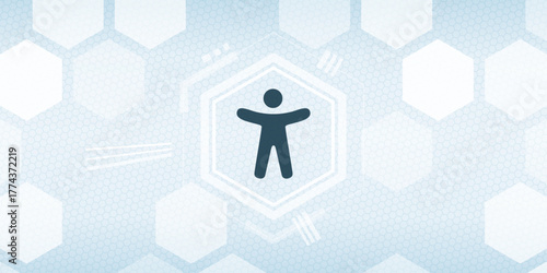 Accessibility and inclusion concept with person icon in universal design on hexagonal technology background