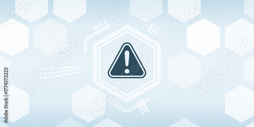 Risk and alert concept with warning sign icon on bright geometric technology background