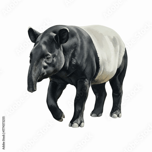 Forest Wanderer Malayan Tapir : Tapirus indicus isolated watercolor vector illustration svg