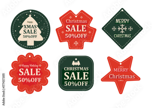 Christmas sale tag and label collection in flat design.