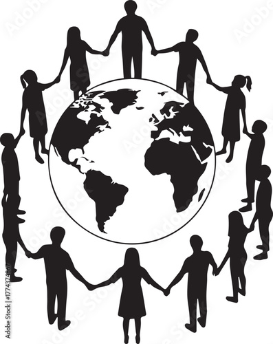 Diverse global community holding hands around planet earth celebrating international volunteer day concept
