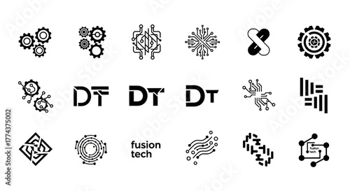 Collection of Black and White Technology and Engineering Logos.