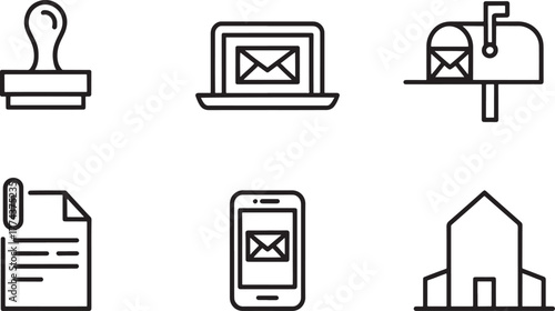 Communication and mail service icons on white background stamp rubber stamp