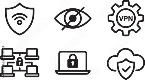 Cybersecurity and Network Security Icons Collection shield wifi