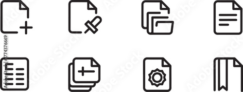 Document and File Icons with Plus Sign, Pin and Folders page paper