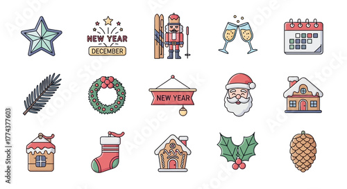 Festive Celebration A Collection of Delightful Winter Holiday Icons for Seasonal Projects