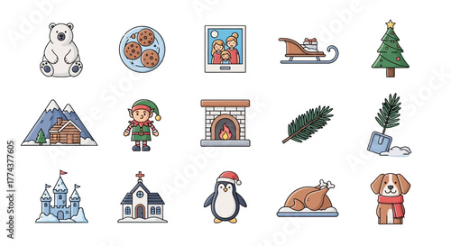 Festive Christmas Icon Set Holiday Characters, Symbols, and Traditions
