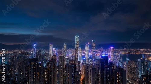 Wallpaper Mural Time lapse of city skyline lights turning on at dusk modern urban night life concept stock video Torontodigital.ca