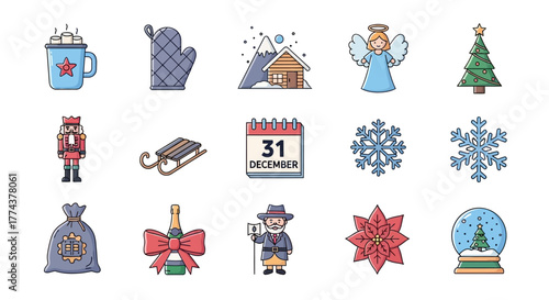 Christmas Icons Festive Holiday Elements for Winter Season Design