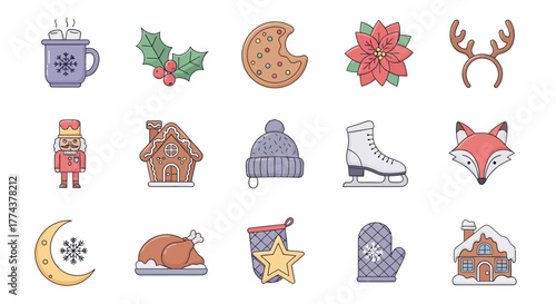 Festive Christmas Icons Collection  Holiday Season, Winter Celebration, and Cozy Charm