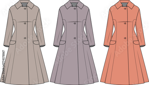 An elegant collection of women's long coats in diverse earthy and soft pastel shades, showcasing timeless fashion and versatile outerwear designs for various styles