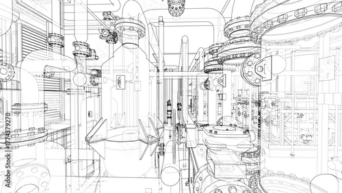 Intricate Industrial Pipe Blueprint. Vector