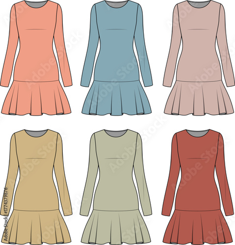 Collection of Elegant Dresses A Diverse Palette of Fashionable Long Sleeve Designs