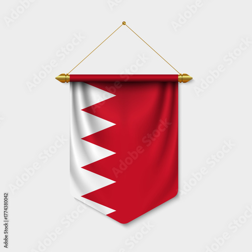 Realistic Bahrain National Flag Pennant Banner