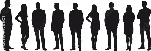Business silhouettes, diverse professionals in suits, teamwork concept, leadership, office staff